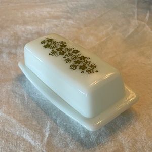 Vintage Pyrex Spring Blossom Crazy Daisy Green Butter Dish